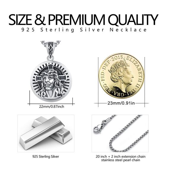 Jesus Christus Halskette für Herren 925er Sterling silber spiritueller Schutz Charm Heilung Talisman Schmuck christlicher Jesus Anhänger Jesus Medaillon Amulett religiöser Geschenk für Männer Frauen