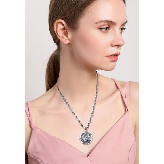 AEONSLOVE Heiliger Christophorus Anhänger Saint Christophorus Halskette Silber 925 für Herren Damen St Christopher Kette Christliche Katholische Schmuck Religious Protector Talisman Medaille