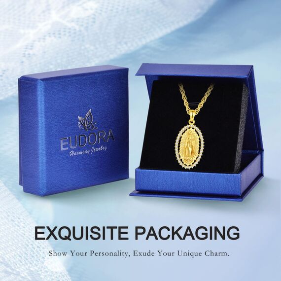 EUDORA Harmony Ball Gold Kette Heilige Maria Jungfrau von Guadalupe Medaille Sterling Silber S925 Jungfrau Maria Halskette Our Lady of Guadalupe Anhänger Schmuck, Geschenk für Frauen Herren, 22"