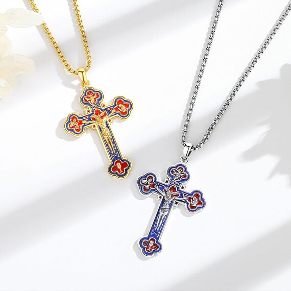 EUDORA Harmony Ball Sterling Silber S925 Kreuz Kette für Damen Herren, Vintage Kruzifix Halskette Jesus Kreuz Anhänger Glaube Schmuck Christlicher Geschenk für Herren Frauen Mutter Vater, 22"+2"