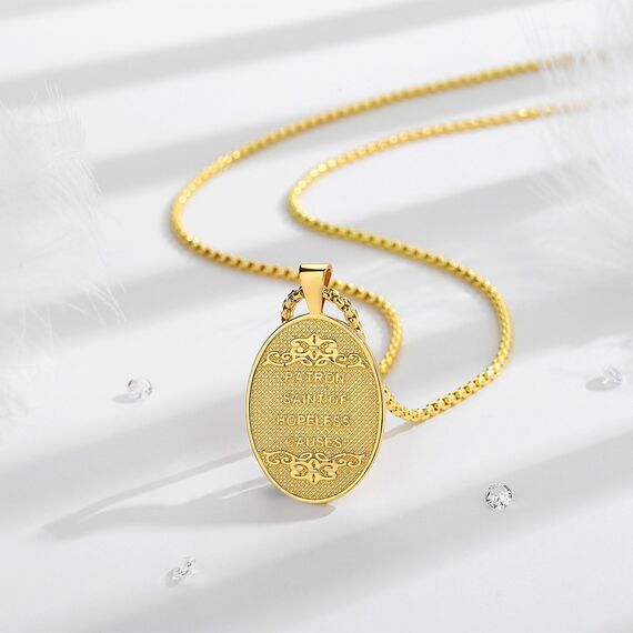 EUDORA Harmony Ball Gold Heiliger Judas Thaddäus Kette Medaille für Damen Herren Sterling Silber 925, Heiliger Judas Thaddäus Amulett Anhänger Christlicher Schmuck Geschenke für Frauen Männer,55CM