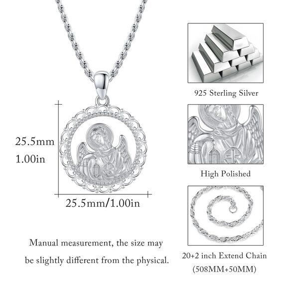 XIXLES Saint Gabriel Halskette 925 Sterling Silber Anhänger Halskette des Heiligen Erzengels St. Gabriel Schutz schmuck religiöse Geschenke für Herren Damen,Verstellbare Kettenlänge: 20+2 Zoll