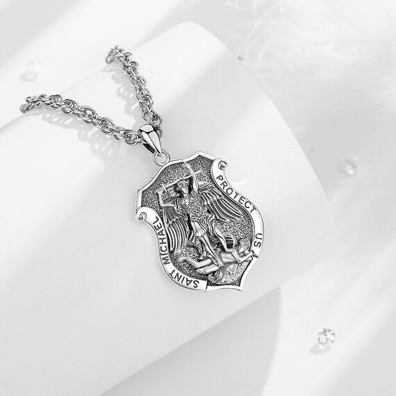 EUDORA Harmony Ball Heilige Michael Kette Medaille für Damen Herren Sterling Silber 925, Heilige Erzengel ST Michael Halskette Anhänger Christlicher Katholisch Schmuck Geschenke für Frauen, 55CM+61CM