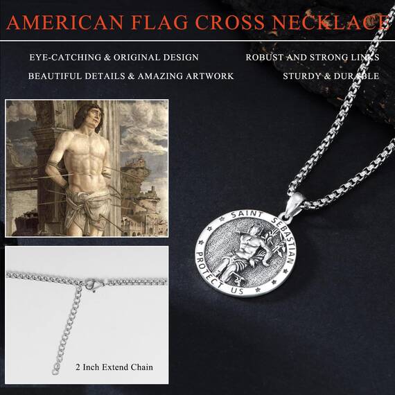Shusukue 925 Silber Saint Sebastian Kette Religiöse Halskette mit Anhänger Amulett Schmuck