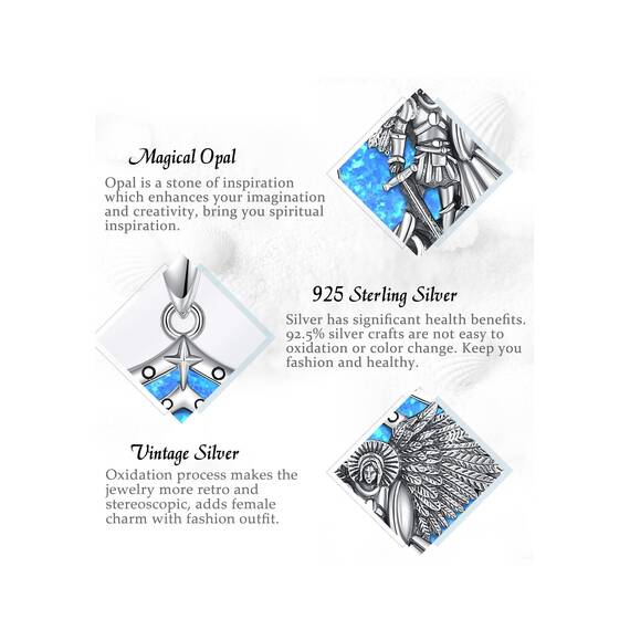 AEONSLOVE Erzengel Michael Halskette Silber 925 für Damen Herren Heiliger Michael Medaille Anhänger Opal Saint Michael Archangel Amulett Kette Katholische Schmuck Religiöse Geschenk