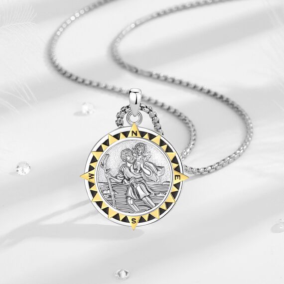EUDORA Harmony Ball Heiliger Christophorus Kette Medaille für Damen Herren Sterling Silber 925, Christophorus Anhänger Amulett Halskette Christlicher Schmuck, Geschenke für Frauen, 24Zoll