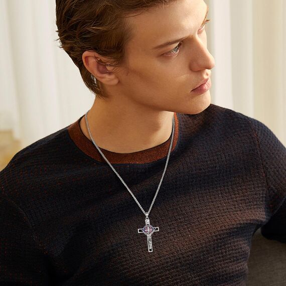 AEONSLOVE Kreuz Kette Silber 925 Kreuzkette Silber Herren Damen Jesus Kruzifix Halskette Benedikt Kreuz Anhänger Heilige Benedikt Medaille Christlicher Schmuck Katholischer Geschenke