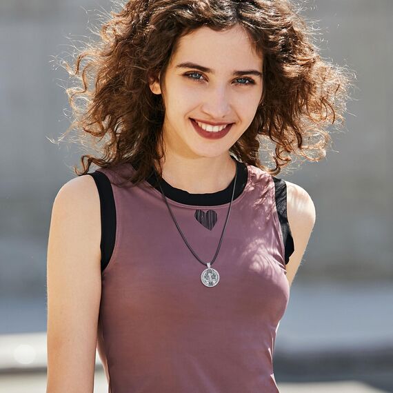 EUDORA Harmony Ball Kette Heiliger Benedikt Medaille für Damen Herren Sterling Silber S925, Hl. Benedikt Medaillon Halskette Anhänger Amulett Schmuck Religion Geschenk für Herren Frauen, 20"+24"