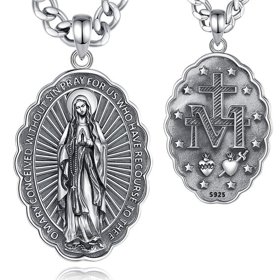 AEONSLOVE Jungfrau Maria Halskette Sterling Silber Virgen de Guadalupe Anhänger Madonna Wundertätige Medaille für Damen Herren Religiöse Amulett Schmuck Katholisch Christlich Geschenke