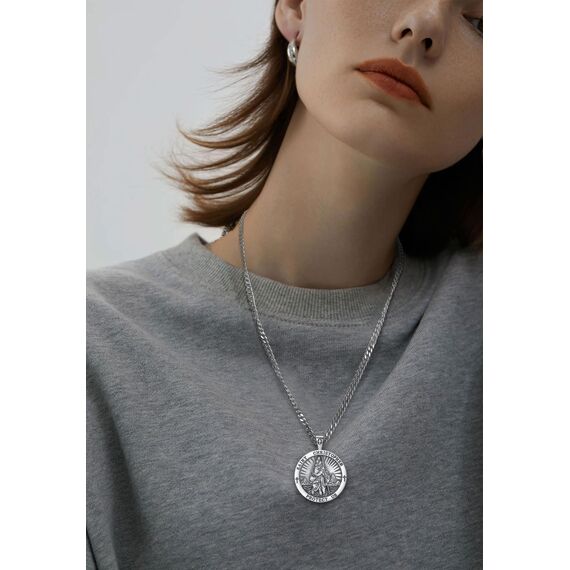 AEONSLOVE Heiliger Christophorus Anhänger Saint Christophorus Halskette Silber 925 für Herren Damen St Christopher Kette Christliche Katholische Schmuck Religious Protector Talisman Medaille