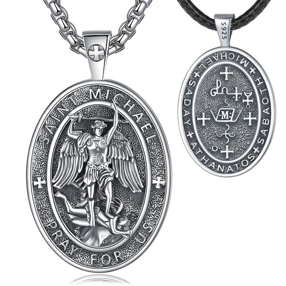 EUDORA Harmony Ball ST. Michael Kette Medaille für Damen Herren Sterling Silber 925, Heilige Erzengel Michael Halskette Anhänger Christlicher Katholisch Schmuck Geschenke für Frauen,61CM+ 51CM