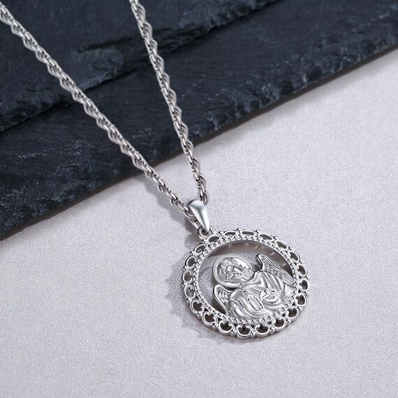 XIXLES Saint Gabriel Halskette 925 Sterling Silber Anhänger Halskette des Heiligen Erzengels St. Gabriel Schutz schmuck religiöse Geschenke für Herren Damen,Verstellbare Kettenlänge: 20+2 Zoll