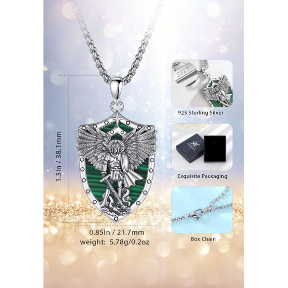 AEONSLOVE Erzengel Michael Kette Silber 925 für Damen Herren ST Michael Medaillon Anhänger Saint Michael Archangel Amulett Halskette Malachit Katholische Schmuck Religiöse Geschenk