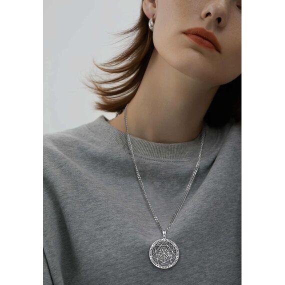 AEONSLOVE Siegel der Sieben Erzengel Halskette Silber 925 für Herren Damen 7 Erzengel Talisman Medaille Pentagramm Schutzamulett Religiöse Schmuck, 55,8 + 5cm Kette