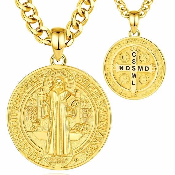 AEONSLOVE Heiliger Benedikt Halskette Silber 925 für Herren Damen Benedikt Kreuz Anhänger Benedikt Medaille Christliche Katholische Schmuck Religious Protector Talisman Kette (Goldene)