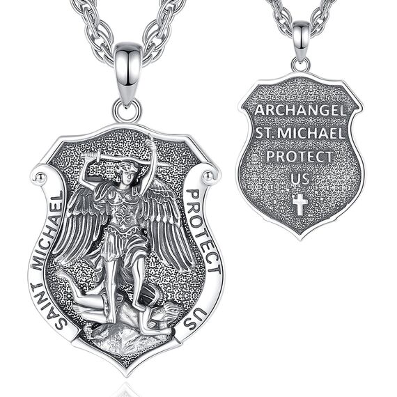EUDORA Harmony Ball Heilige Michael Kette Medaille für Damen Herren Sterling Silber 925, Heilige Erzengel ST Michael Halskette Anhänger Christlicher Katholisch Schmuck Geschenke für Frauen, 55CM+61CM