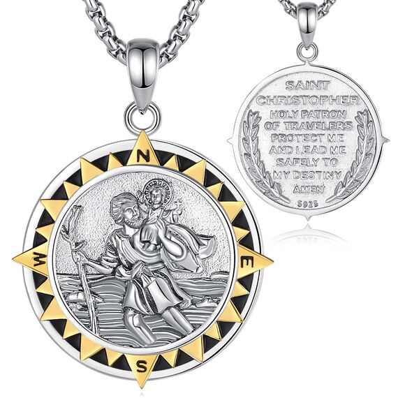 EUDORA Harmony Ball Heiliger Christophorus Kette Medaille für Damen Herren Sterling Silber 925, Christophorus Anhänger Amulett Halskette Christlicher Schmuck, Geschenke für Frauen, 24Zoll