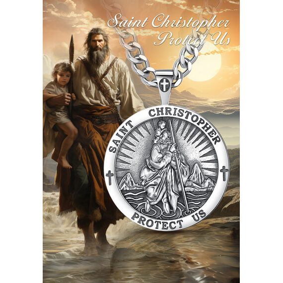 AEONSLOVE Heiliger Christophorus Anhänger Saint Christophorus Halskette Silber 925 für Herren Damen St Christopher Kette Christliche Katholische Schmuck Religious Protector Talisman Medaille