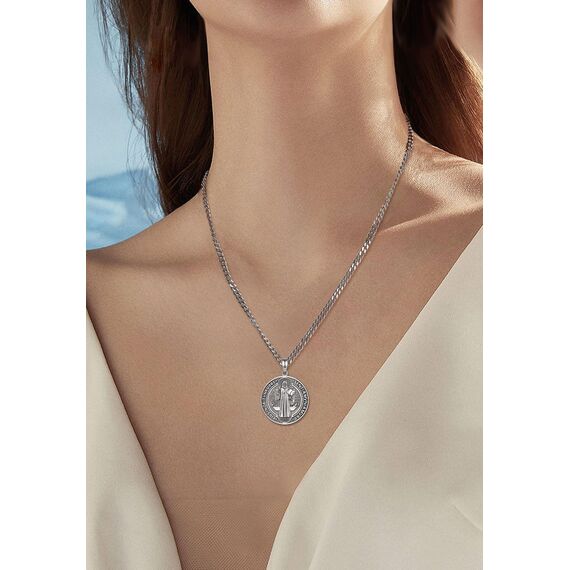 AEONSLOVE Heiliger Benedikt Halskette Silber 925 für Herren Damen Benedikt Kreuz Anhänger Benedikt Medaille Christliche Katholische Schmuck Religious Protector Talisman Kette