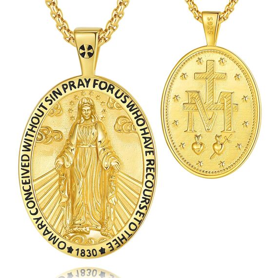 EUDORA Harmony Ball Kette Heilige Maria Wundertätige Wunderbare Medaille für Damen Herren 18K Vergoldetes Sterling Silber,Jungfrau Maria Halskette Anhänger Schmuck, Geschenk für Frauen Herren, 22"