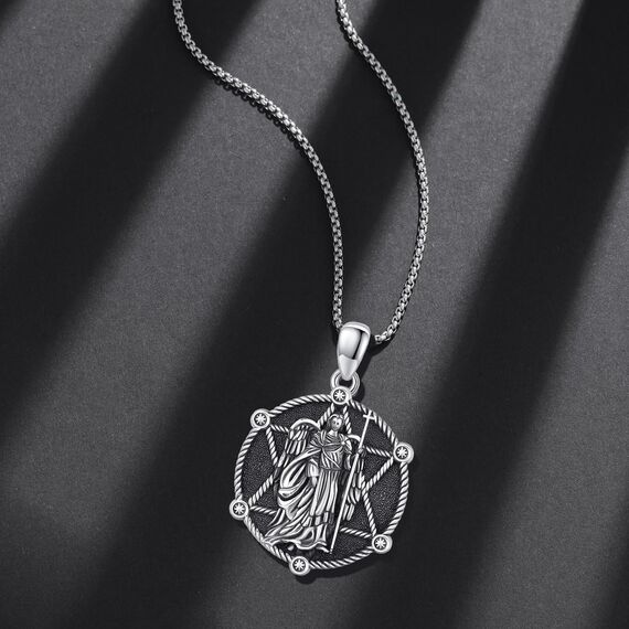 XIXLES Saint Uriel Halskette 925 Sterling Silber Erzengel St Uriel Anhänger Halskette Saint Uriel Medaille Schutz Amulett Halskette Christentum Schmuck Geschenke für Damen Herren