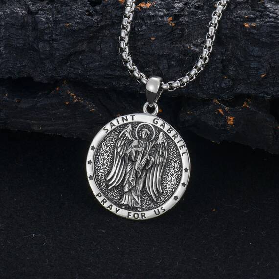 Shusukue Silber 925 Erzengel Heilige Gabriel Silberkette mit Anhänger Saint Gabriel Schutz Schmuck