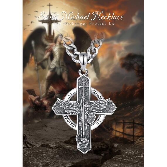AEONSLOVE Erzengel Michael Halskette für Damen Herren 925 Sterling Silber Michael Anhänger Heiliger Michael Medaille Saint Michael Archangel Amulett Kette Katholische Schmuck Religiöse Geschenk