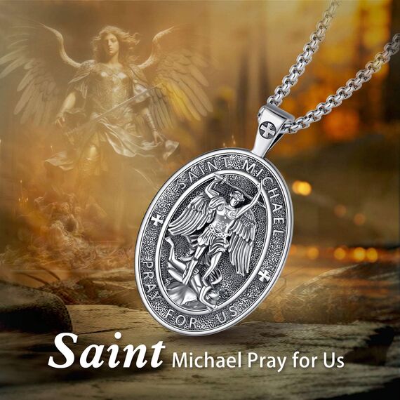 EUDORA Harmony Ball ST. Michael Kette Medaille für Damen Herren Sterling Silber 925, Heilige Erzengel Michael Halskette Anhänger Christlicher Katholisch Schmuck Geschenke für Frauen,61CM+ 51CM