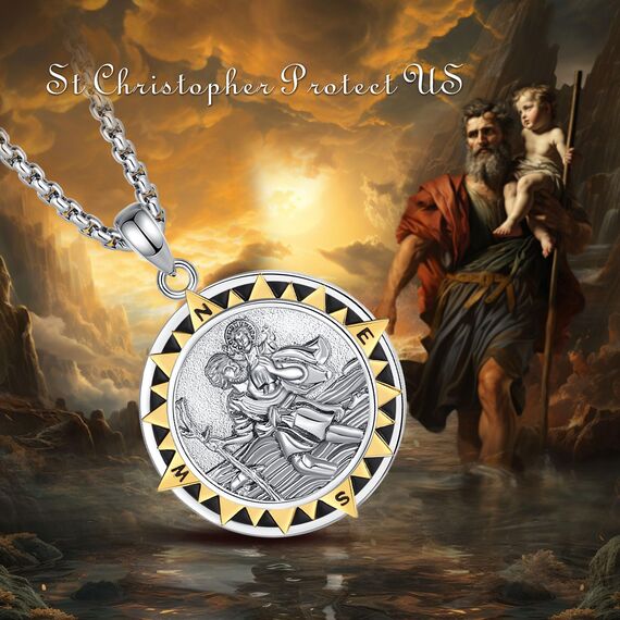 EUDORA Harmony Ball Heiliger Christophorus Kette Medaille für Damen Herren Sterling Silber 925, Christophorus Anhänger Amulett Halskette Christlicher Schmuck, Geschenke für Frauen, 24Zoll