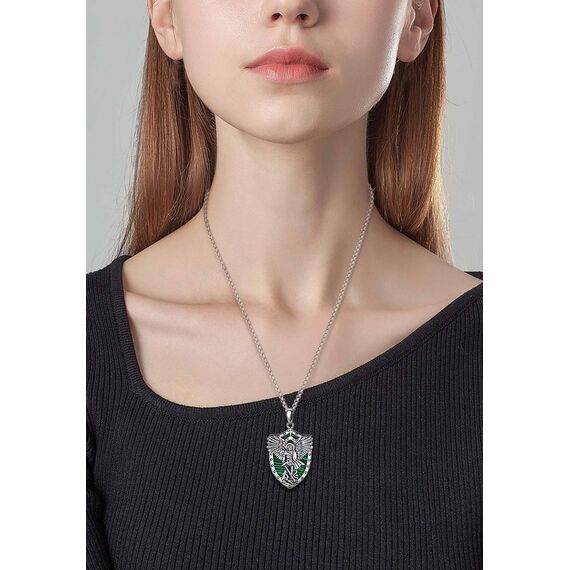 AEONSLOVE Erzengel Michael Kette Silber 925 für Damen Herren ST Michael Medaillon Anhänger Saint Michael Archangel Amulett Halskette Malachit Katholische Schmuck Religiöse Geschenk