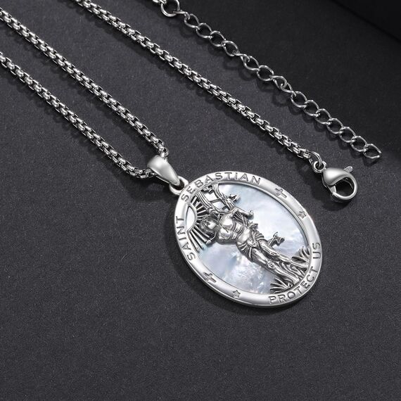 XIXLES 925 Sterling Silber Oval Saint Sebastian Medaille Anhänger Halskette Saint Sebastian Schutz Schmuck Geschenk
