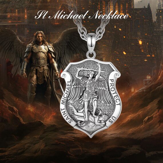 EUDORA Harmony Ball Heilige Michael Kette Medaille für Damen Herren Sterling Silber 925, Heilige Erzengel ST Michael Halskette Anhänger Christlicher Katholisch Schmuck Geschenke für Frauen, 55CM+61CM