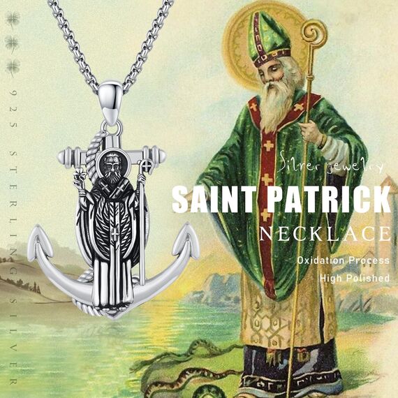 XIXLES Saint Patrick Halskette für Männer 925 Sterling Silber St. Patrick Anker Anhänger Halskette St. Patrick Amulett Schutz Halskette Schmuck religiöse Geschenke