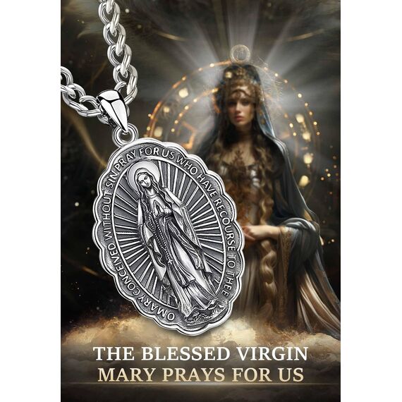 AEONSLOVE Jungfrau Maria Halskette Sterling Silber Virgen de Guadalupe Anhänger Madonna Wundertätige Medaille für Damen Herren Religiöse Amulett Schmuck Katholisch Christlich Geschenke