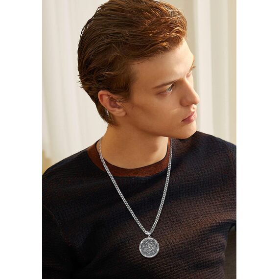 AEONSLOVE Siegel der Sieben Erzengel Halskette Silber 925 für Herren Damen 7 Erzengel Talisman Medaille Pentagramm Schutzamulett Religiöse Schmuck, 55,8 + 5cm Kette