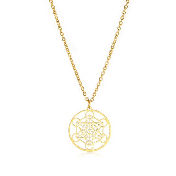 EUEAVAN Metatrons Würfel Halskette Metatron Würfel Heilige Geometrie Anhänger Siegel von Erzengel Engel Metatron Statement Halsketten Spiritueller Schutz Talisman für Frauen (Gold)