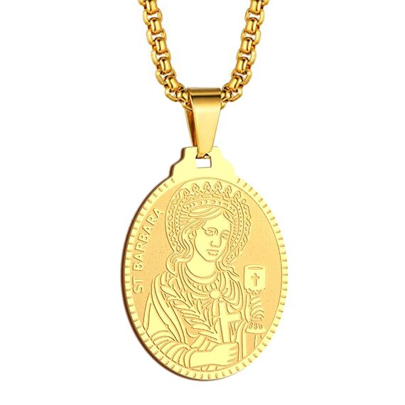 Herren Damen Heiliger Barbara Anhänger Halskette das Siegel der sieben Erzengel Religiöser Medaillon Modeschmuck für Männer und Frauen Jungen Edelstahl christliches Geschenk