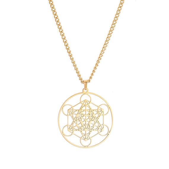 EUEAVAN Metatrons Würfel Halskette Metatron Würfel Heilige Geometrie Anhänger Siegel von Erzengel Engel Metatron Statement Halsketten Spiritueller Schutz Talisman für Frauen (Großer Metatron gold 2)