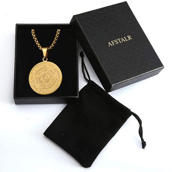 AFSTALR Halskette Herren 7 Erzengel Siegel Medaille Talisman Siegel der Sieben Erzengel Amulett Ketten Anhänger Edelstahl Solomon Schmuck für Herren Männer OR2