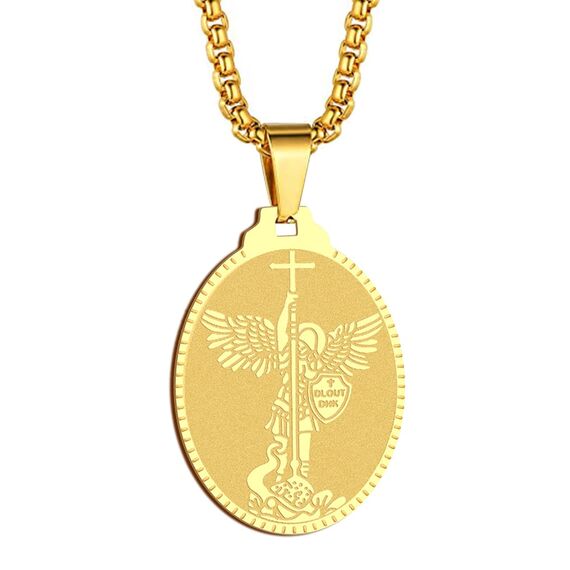 Herren St. Michael Anhänger Halskette das Siegel der sieben Erzengel Religiöser Medaillon Modeschmuck für Männer und Frauen Jungen Edelstahl christliches Geschenk