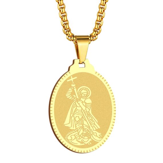 Herren personalisiert St. George Anhänger Halskette das Siegel der sieben Erzengel Religiöser Medaillon Modeschmuck für Männer und Frauen Jungen Edelstahl