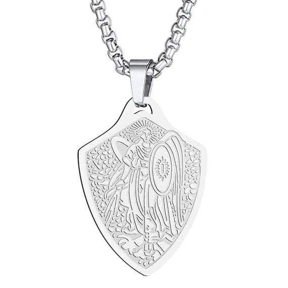 Herren personalisiert St. Michael Anhänger Halskette das Siegel der sieben Erzengel Religiöser Medaillon Modeschmuck für Männer und Frauen Jungen Edelstahl christliches Geschenk