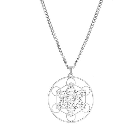 EUEAVAN Metatrons Würfel Halskette Metatron Würfel Heilige Geometrie Anhänger Siegel von Erzengel Engel Metatron Statement Halsketten Spiritueller Schutz Talisman für Frauen (Metatron groß silber2)