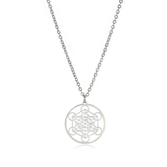 EUEAVAN Metatrons Würfel Halskette Metatron Würfel Heilige Geometrie Anhänger Siegel von Erzengel Engel Metatron Statement Halsketten Spiritueller Schutz Talisman für Frauen (Silber)