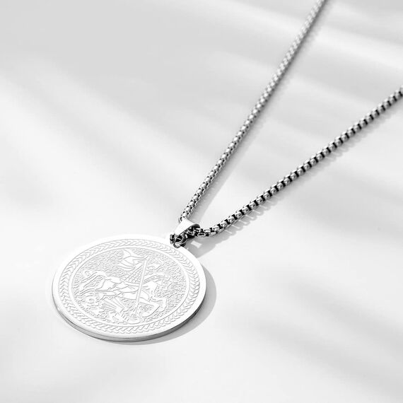 Herren Heiliger St. Georg Anhänger Halskette das Siegel der sieben Erzengel Religiöser Medaillon Modeschmuck für Männer und Frauen Jungen Edelstahl christliches Geschenk