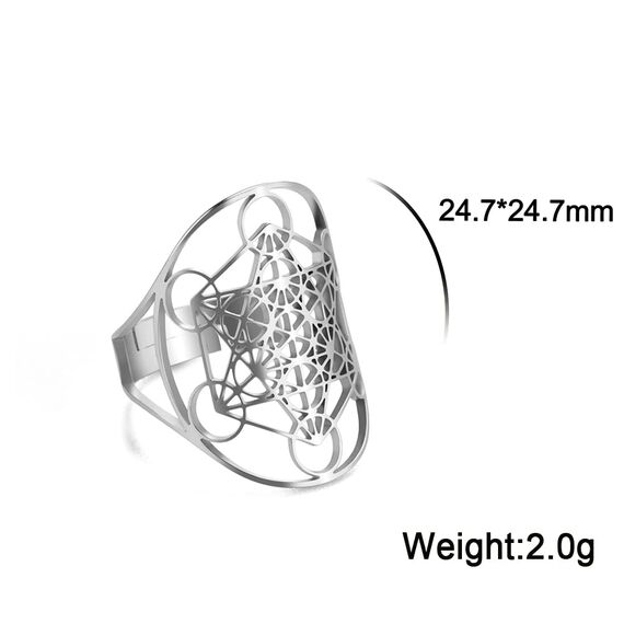Amaxer Edelstahl Metatrons Cube Ring für Frauen Erzengel Metatron Schutzerklärung Ausgehöhlt Damen Band Ring Schmuck für Dame