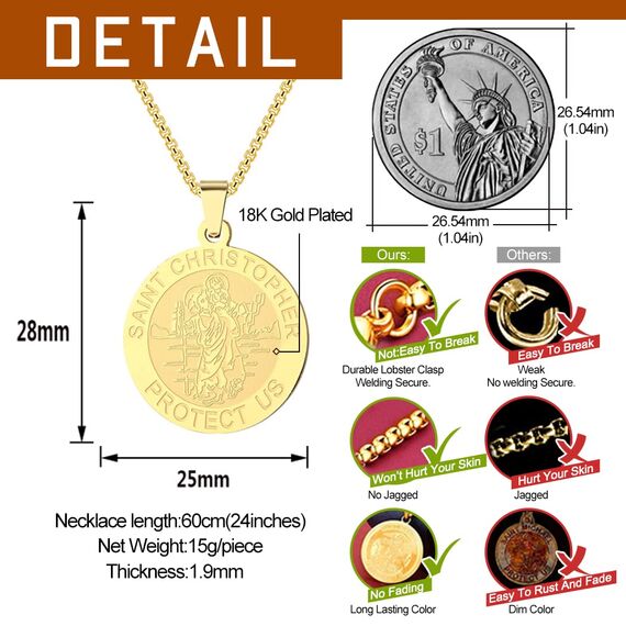 Herren St. Christophorus Anhänger Halskette das Siegel der sieben Erzengel Religiöser Medaillon Modeschmuck für Männer und Frauen Jungen Edelstahl christliches Geschenk