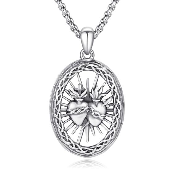 YEESIA Halskette mit Heiligem Herz, 925er Sterlingsilber, Halskette mit Anhänger Heiliges Herz, Heilige Medaille, Amulett, Glaube, religiöser Schmuck, Geschenke für Frauen und Männer