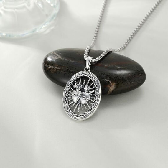 YEESIA Halskette mit Heiligem Herz, 925er Sterlingsilber, Halskette mit Anhänger Heiliges Herz, Heilige Medaille, Amulett, Glaube, religiöser Schmuck, Geschenke für Frauen und Männer