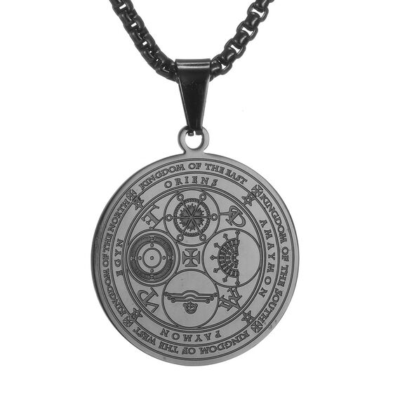 AFSTALR Halskette Herren 7 Erzengel Siegel Medaille Talisman Siegel der Sieben Erzengel Amulett Ketten Anhänger Edelstahl Solomon Schmuck für Herren Männer Noir E